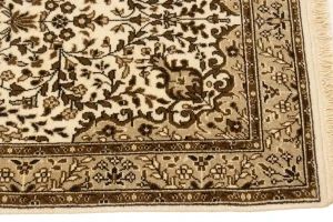 Cream Floral Kirman 2'6X9'6 Oriental Runner Rug