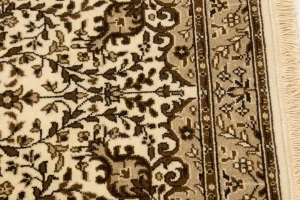 Cream Floral Kirman 2'6X9'6 Oriental Runner Rug