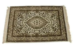 Cream Floral Kirman 2X3 Oriental Rug