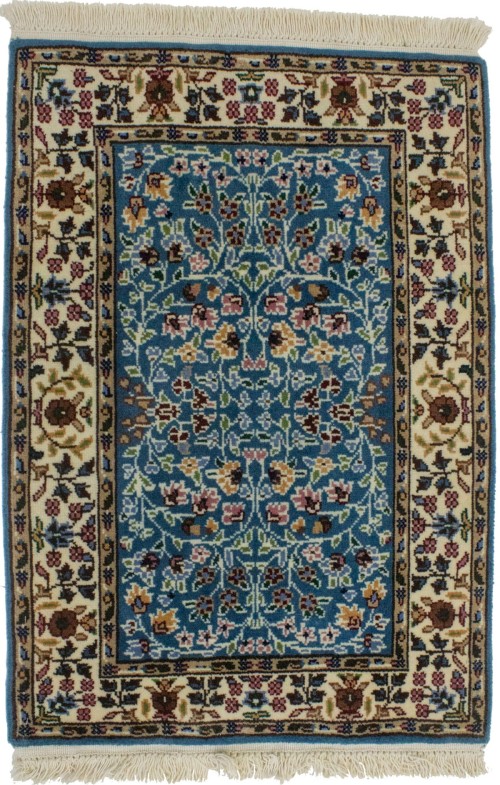 Teal Blue Floral Kirman 2X3 Oriental Rug