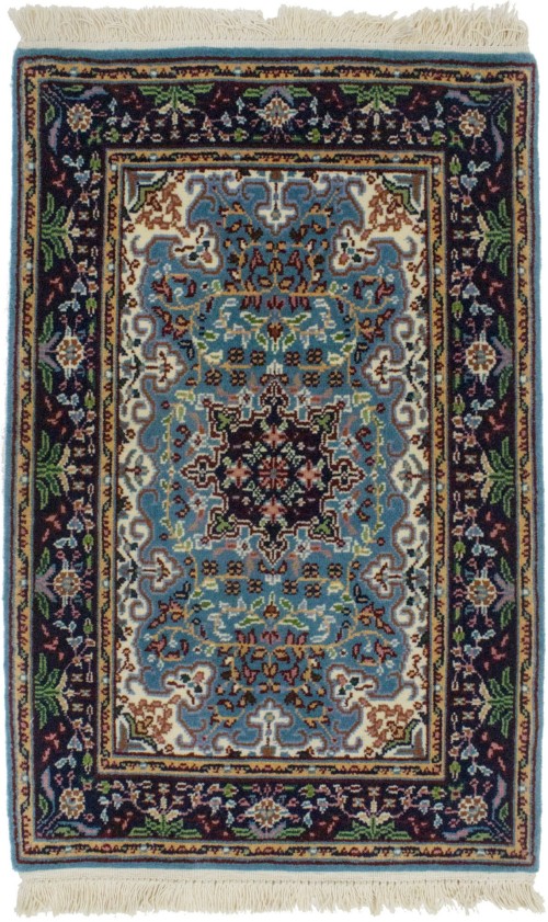 Teal Blue Floral Kirman 2X3 Oriental Rug