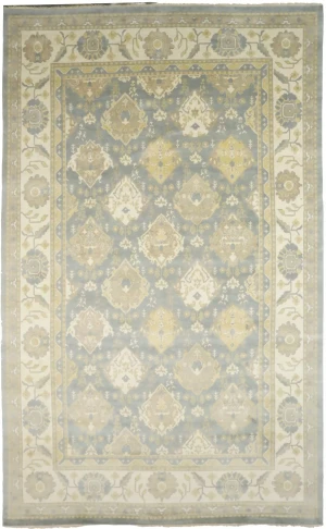 Blue-gray Floral 12X20 Oushak Chobi Oriental Rug