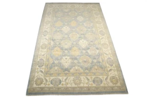 Blue-gray Floral 12X20 Oushak Chobi Oriental Rug