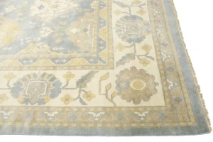Blue-gray Floral 12X20 Oushak Chobi Oriental Rug
