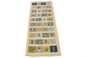Cream Pictorial Tribal 2X5 Indo-Gabbeh Oriental Rug