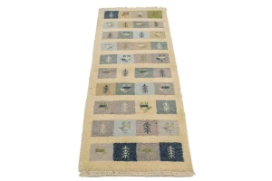 Cream Pictorial Tribal 2X5 Indo-Gabbeh Oriental Rug