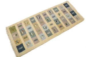 Cream Pictorial Tribal 2X5 Indo-Gabbeh Oriental Rug
