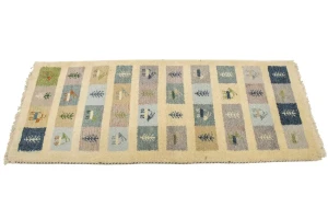 Cream Pictorial Tribal 2X5 Indo-Gabbeh Oriental Rug