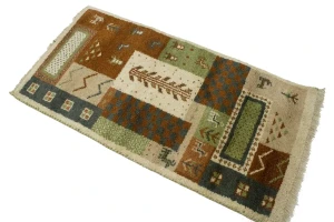 Beige Geometric 2X4 Indo-Gabbeh Oriental Rug