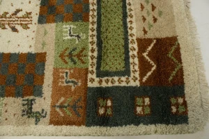 Beige Geometric 2X4 Indo-Gabbeh Oriental Rug