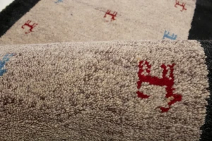 Beige Charcoal Border Tribal 2'6X6'2 Indo-Gabbeh Oriental Rug