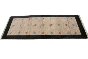Beige Charcoal Border Tribal 2'6X6'2 Indo-Gabbeh Oriental Rug