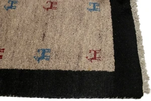 Beige Charcoal Border Tribal 2'6X6'2 Indo-Gabbeh Oriental Rug
