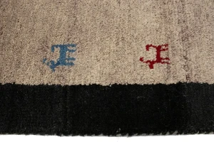 Beige Charcoal Border Tribal 2'6X6'2 Indo-Gabbeh Oriental Rug