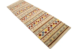 Cream Stripes Tribal 3X8 Indo-Gabbeh Oriental Runner Rug