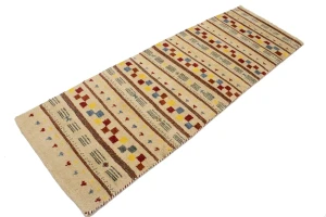 Cream Stripes Tribal 3X8 Indo-Gabbeh Oriental Runner Rug