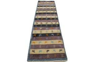 Multicolored Stripes Tribal 3X10 Indo-Gabbeh Oriental Runner Rug