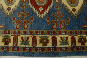Blue Geometric 2'7X4'7 Kazak Oriental Rug