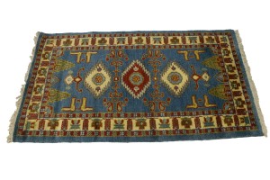 Blue Geometric 2'7X4'7 Kazak Oriental Rug