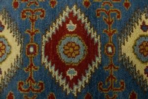 Blue Geometric 2'7X4'7 Kazak Oriental Rug