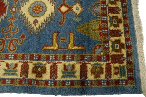 Blue Geometric 2'7X4'7 Kazak Oriental Rug