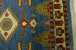 Blue Geometric 2'7X4'7 Kazak Oriental Rug