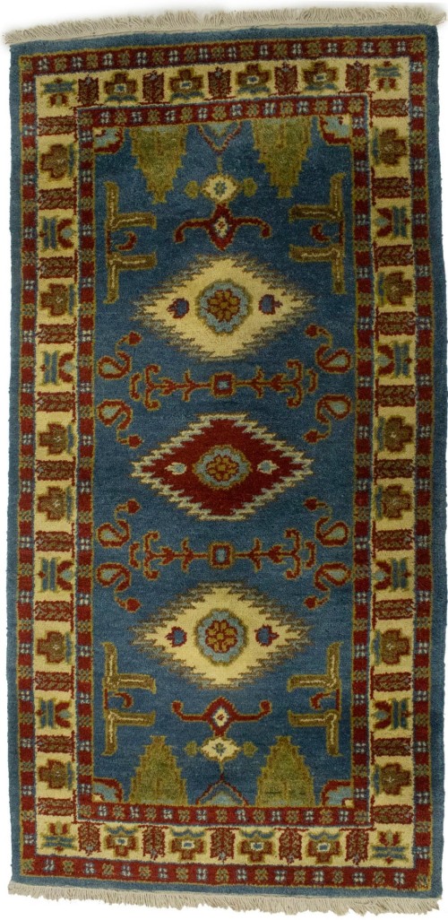 Blue Geometric 2'5X4'9 Kazak Oriental Rug