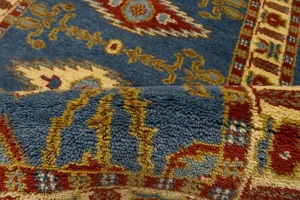 Blue Geometric 3X10 Kazak Oriental Runner Rug
