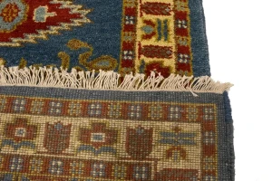 Blue Geometric 3X10 Kazak Oriental Runner Rug