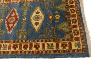 Blue Geometric 3X10 Kazak Oriental Runner Rug