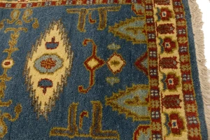 Blue Geometric 3X10 Kazak Oriental Runner Rug