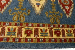 Blue Geometric 3X10 Kazak Oriental Runner Rug