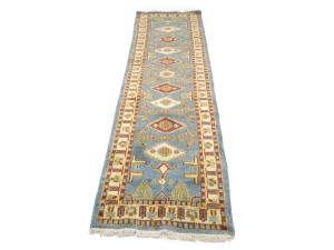 Blue-gray Geometric 3X10 Kazak Oriental Runner Rug