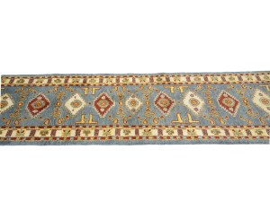 Blue-gray Geometric 3X10 Kazak Oriental Runner Rug