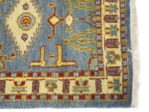 Blue-gray Geometric 3X10 Kazak Oriental Runner Rug