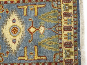 Blue-gray Geometric 3X10 Kazak Oriental Runner Rug