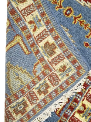 Blue Geometric 3X10 Kazak Oriental Runner Rug