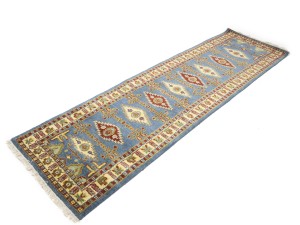 Blue Geometric 3X10 Kazak Oriental Runner Rug
