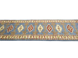 Blue Geometric 3X10 Kazak Oriental Runner Rug