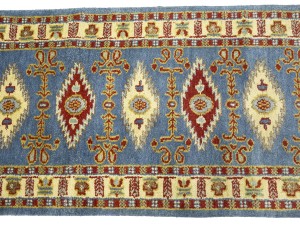 Blue Geometric 3X10 Kazak Oriental Runner Rug