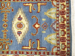Blue Geometric 3X10 Kazak Oriental Runner Rug