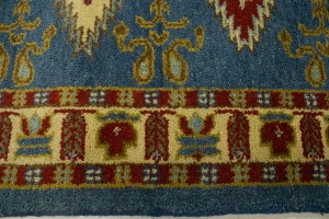 Blue Geometric 3X10 Kazak Oriental Runner Rug