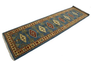 Blue Geometric 3X10 Kazak Oriental Runner Rug