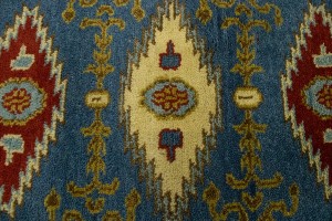 Blue Geometric 3X10 Kazak Oriental Runner Rug