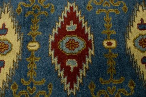 Blue Geometric 3X10 Kazak Oriental Runner Rug
