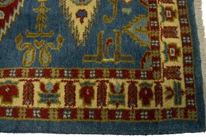 Blue Geometric 3X10 Kazak Oriental Runner Rug