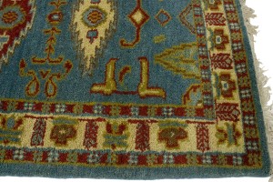 Blue Geometric 3X9 Kazak Oriental Runner Rug