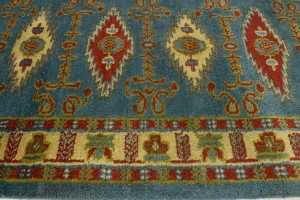 Blue Geometric 3X9 Kazak Oriental Runner Rug