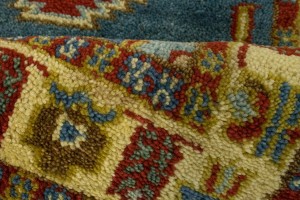 Blue Geometric 2'8X9'5 Kazak Oriental Runner Rug
