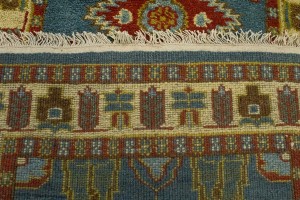 Blue Geometric 2'8X9'5 Kazak Oriental Runner Rug